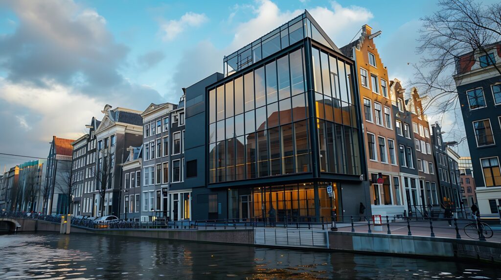Modern entrance of the Anne Frank House on Prinsengracht